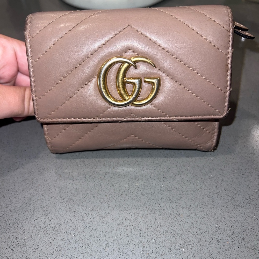 Gucci Brown Quilted Leather Wallet with Antique Gold Logo